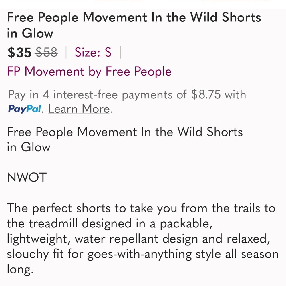 NWOT Free People Movement in the Wild Shorts Size Small - Picture 13 of 13